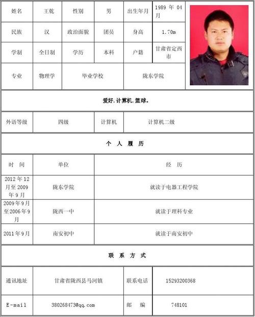 个人简历(标准模版)空白表格下载