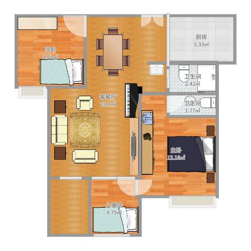 状元府邸3室2厅2卫1厨81.00㎡户型图