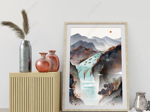 桌面摆台山水装饰画样机