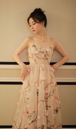 冯提莫 吊带长裙 清新淡雅