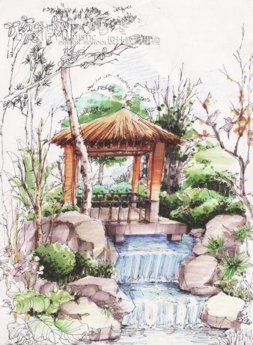亭子手绘效果图快题