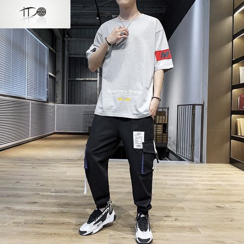 男装2019新款夏季衣服男士短袖t恤潮牌一套搭配帅气潮流休闲套装yanxu