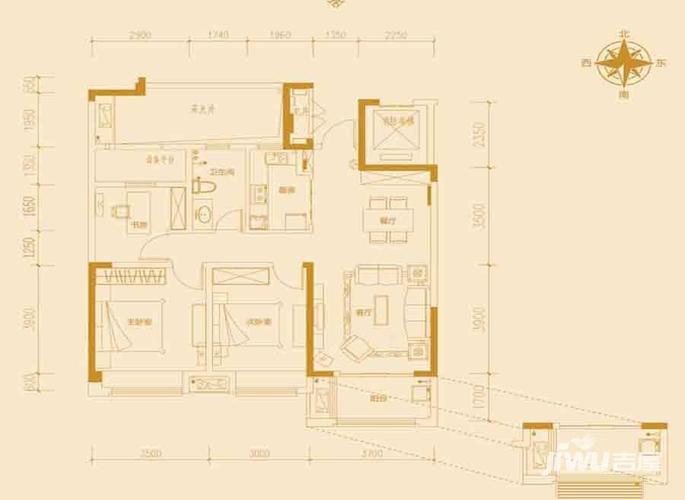 合肥华润橡树湾九余三f1户型 约100㎡户型图_首付金额__100.
