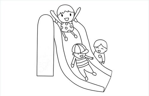 三个小朋友在玩滑滑梯的简笔画图片