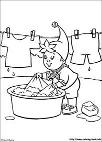 卡通洗衣服的小孩黑白 简笔画图片素材