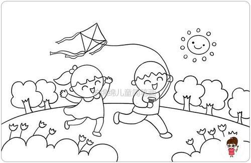 小孩放风筝儿童简笔画