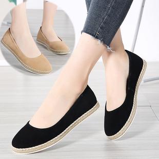 防滑软底老北京布鞋新款女中老年人平底黑色浅口一脚蹬妈妈鞋夏季