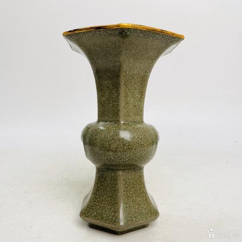仿古工艺品 瓷器 汝瓷刻诗包金口花斛  藏品描述 藏品展示 报价记录