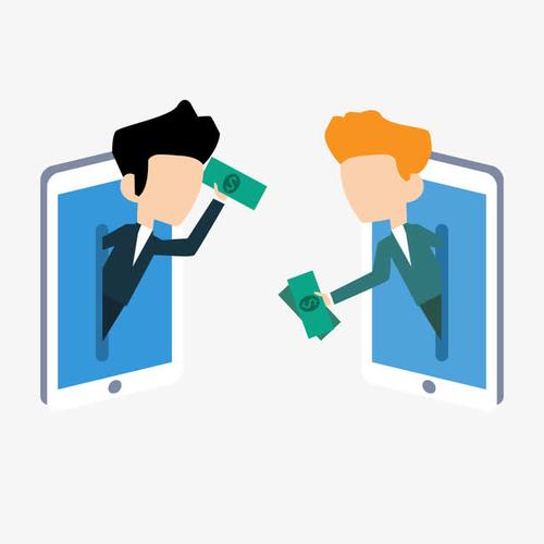 卡通手绘,交易,金钱,手机