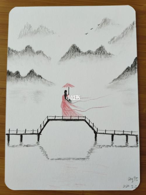 【有画生活】彩铅 炭笔,古风_古风_彩铅_风景_文化