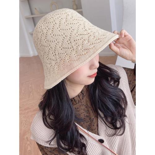 suntek秋冬温柔镂空钩花针织双面戴渔夫帽显脸小水桶盆帽保暖毛线帽女