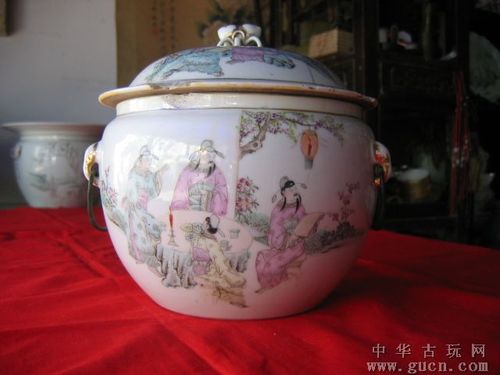 民国早期粉彩名家罗仲林作品粉彩仕女人物纹粥罐(包老