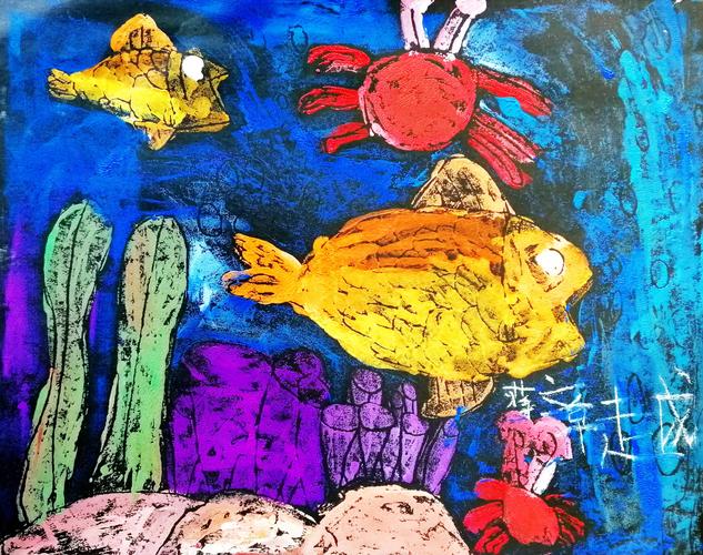 粉印版画-海底鱼世界