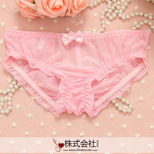 株!日系性感诱惑黑色女士内裤 可爱粉色透明蕾丝镂空蝴蝶结三角裤