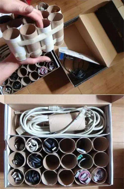卫生纸筒变线材收纳盒