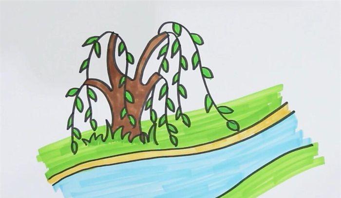 河边垂柳简笔画_风景简笔画_简笔画大全