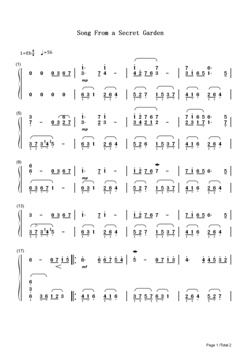 神秘花园简谱 secret garden 时世艰难,但我们却可以在花园里得到蔚藉