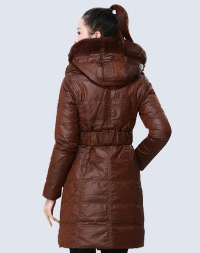 女款咖啡色长款长袖羽绒服