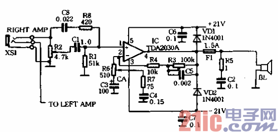 如图5-85是立体声音频功率放大器电路图t图中只画出了其中一个声道