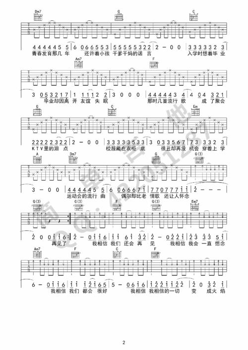 不说再见吉他谱c调好妹妹乐队谁的青春不迷茫主题曲