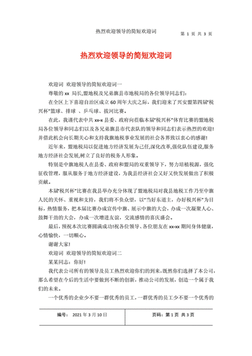 热烈欢迎领导的简短欢迎词docx3页