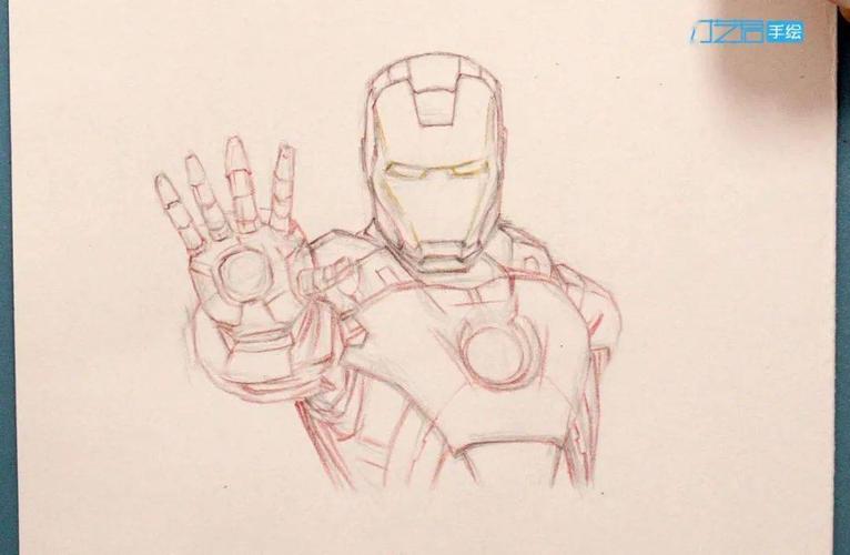 超级英雄钢铁侠彩铅手绘