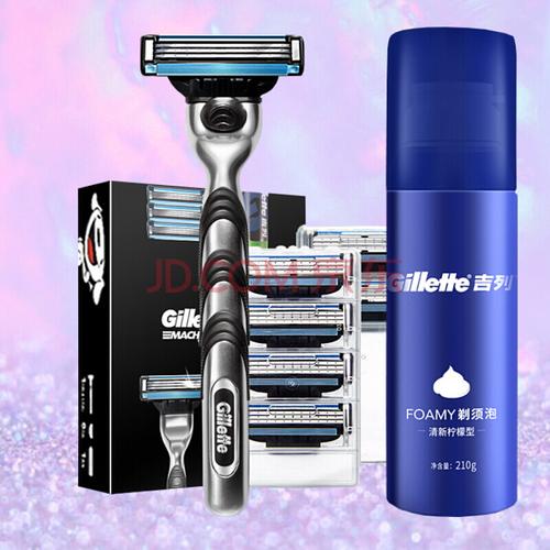 吉列(gillette) 剃须刀刮胡刀手动三层锋速3经典豪华装 蓝瓶foamy剃须