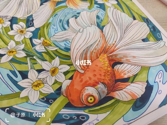 金鱼与水仙系列 工具:马克笔,针管笔|装饰画|设计基础_考研_艺术_装饰