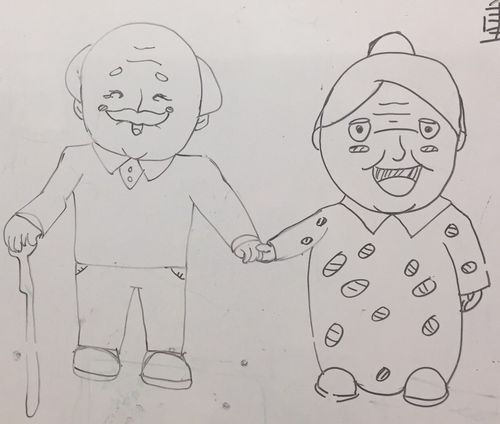 小斌老师在黑板上画慈祥的爷爷奶奶(外公外婆)