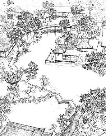 苏州拙政园中部园景鸟瞰透视图苏州拙政园中部园景鸟瞰透视图江南园林