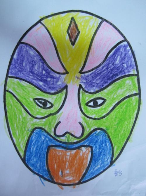 儿童画粤剧真好看幼儿脸谱简笔画图片脸谱简笔画:净角淡青色脸