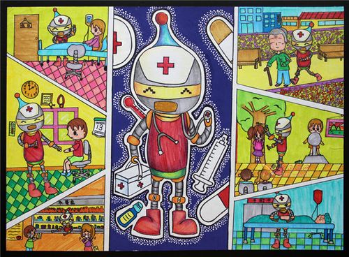 儿童科幻画《机器人医生》