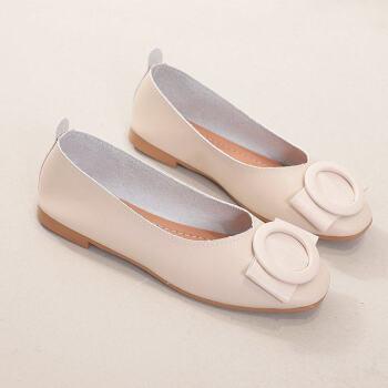 乔意罗单鞋女春秋春季百搭平底浅口粗跟方头鞋子女鞋春款年新款白色35