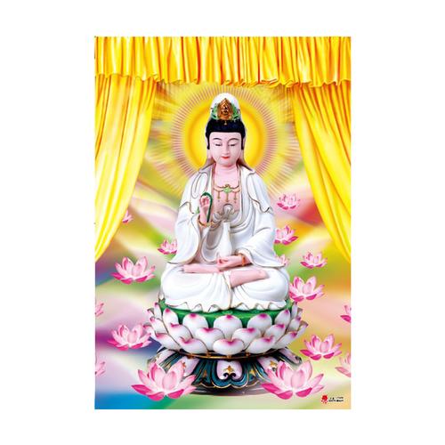 [慧缘堂佛像] 立体佛像画像莲花观音菩萨像白衣坐莲观音挂画包邮结缘