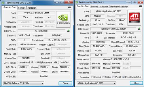 ati mobility radeon hd5730显卡同nvidia geforce gts 250m显卡十分