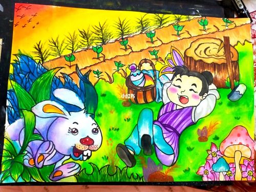 守株待兔 原创_儿童创意画_文化_绘画
