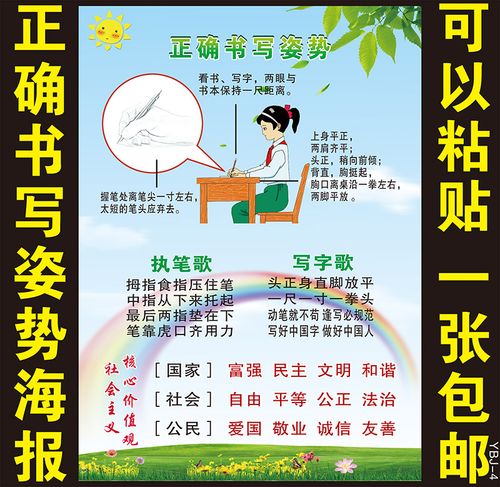 姿势正确儿童坐姿挂图挂画写字势图小学生握笔写真