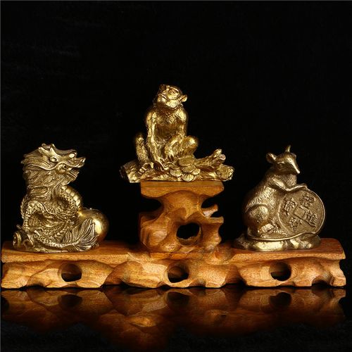 开光铜申子辰三合水局摆件 2018狗年属猴鼠龙吉祥物 家居摆设