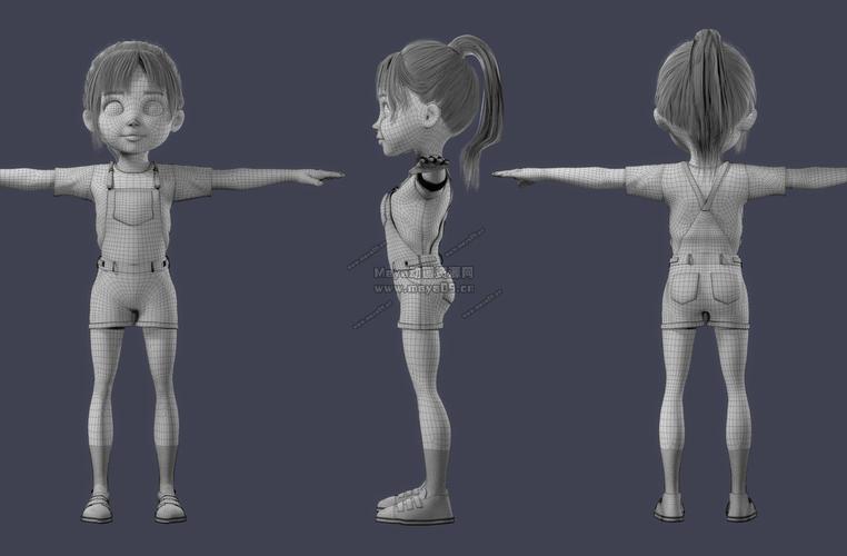 可爱清纯的牛仔连衣裤卡通小女孩动画人物角色maya模型!细节丰富!