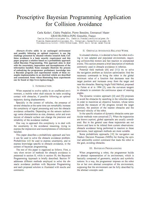 bayesian programming application for collision avoidance论文外文