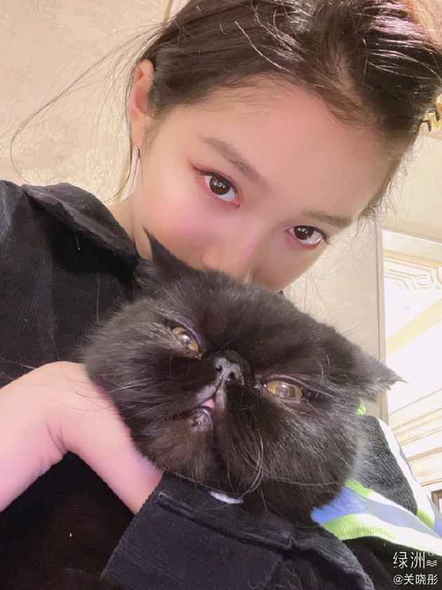 关晓彤绿洲晒2021第一张自拍 抱爱宠小猫表情亮了