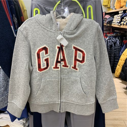 gap正品专柜 男大童 加厚绒 羊羔绒 连帽衫外套 拉链卫衣 473755