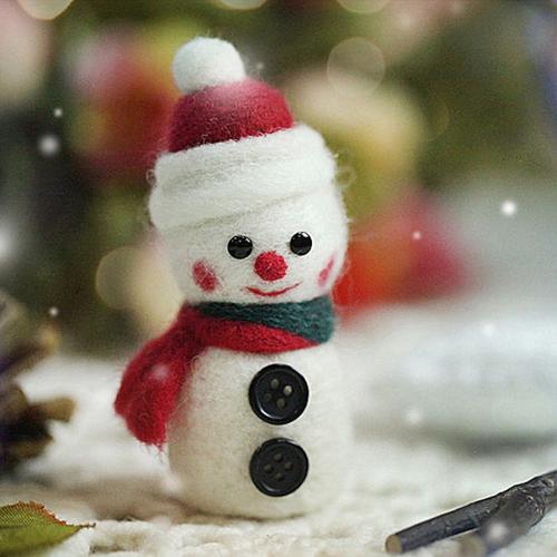 三朵羊毛毡材料包戳戳乐手工diy纯白雪人摆件挂件z