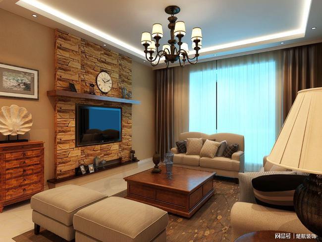 盘锦楚航装饰鑫华锦府145平美式风格装修效果图