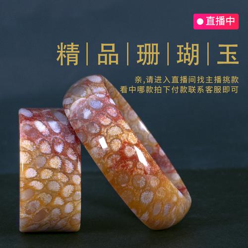 天然珊瑚玉手镯直播间玉化石镯子菊花石玉镯平安扣手串枫叶花纹