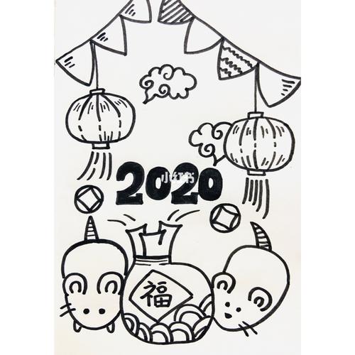 94【黑白简笔画】07_简笔画_新年去哪玩_手绘_画个简笔画_文化