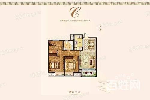 二七鑫苑名城89平方三室两厅样板间装修设计图