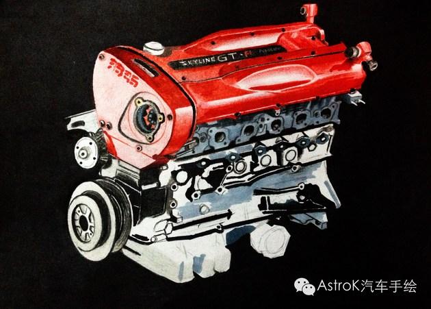 戦神之心手绘日产skylinegtr引擎rb26d