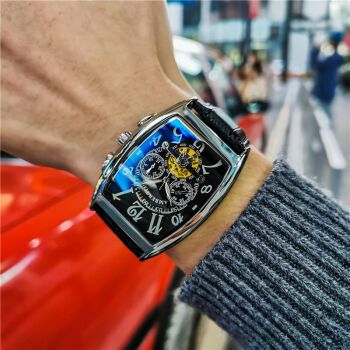 酒桶型手表男学生防水夜光黑科技镂空运动石英表抖音网红男士手表