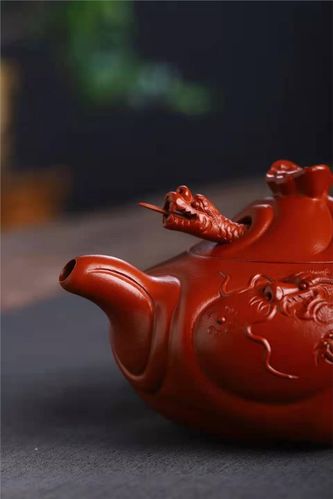 冯杏华紫砂壶作品|原矿大红袍鱼化龙套组壶380cc纯